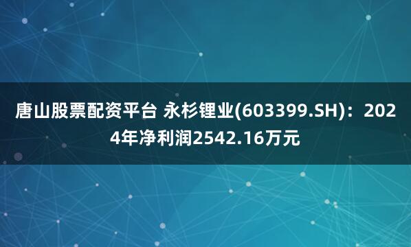 唐山股票配资平台 永杉锂业(603399.SH)：2024年净利润2542.16万元